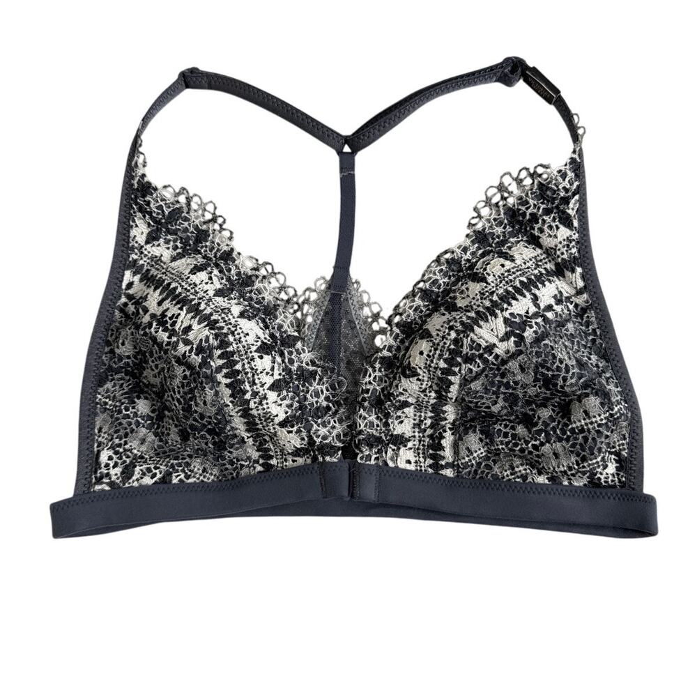 Victoria's Secret Gray Black and White Lace Racerback Bralette Size XS